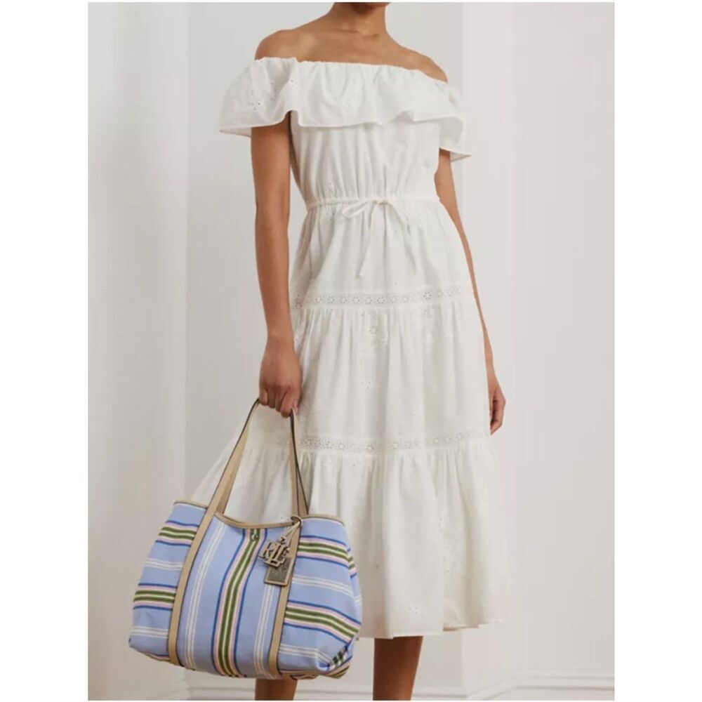 NWT Lauren Ralph Lauren Cotton Off-the-Shoulder Tiered Dress $295